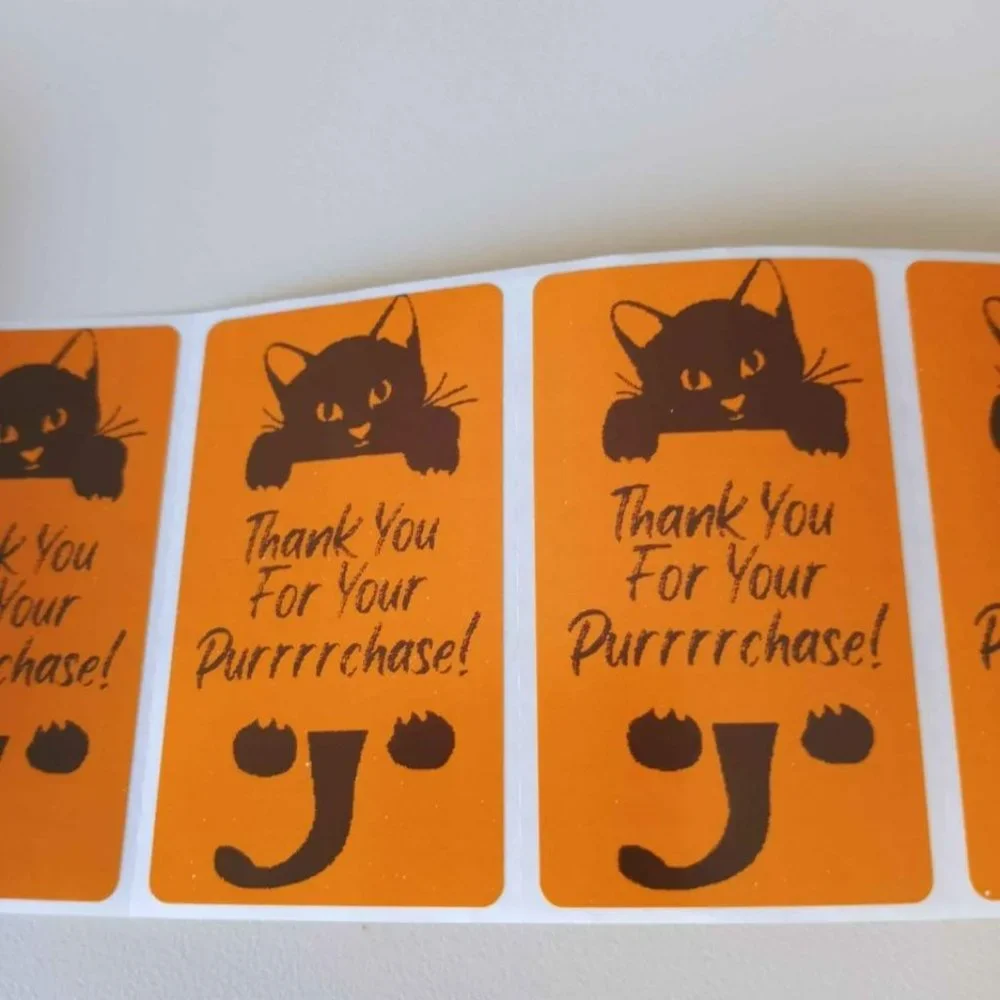 💙100 Thank You Cat- Shipping Labels Thermal Packaging Stickers 2.25